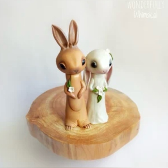 Hand Crafted Other - Bunny Rabbit Wedding Cake Topper Handmade Clay Keepsake Figurine Sculpture